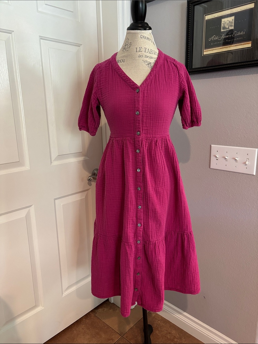 Sonoma Magenta Button-Front Midi Dress